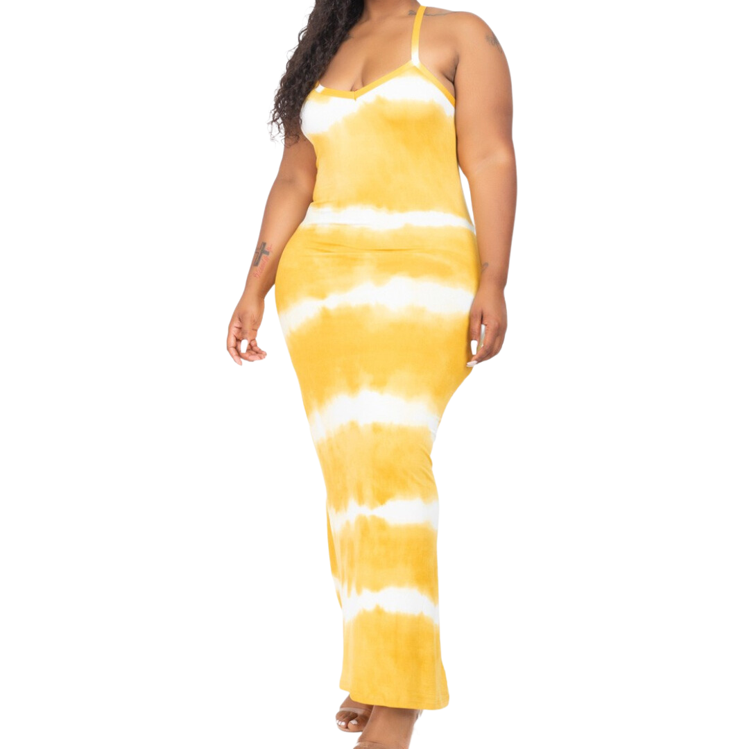 STRIPE TIE-DYE PRINTED MAXI DRESS (PLUS)