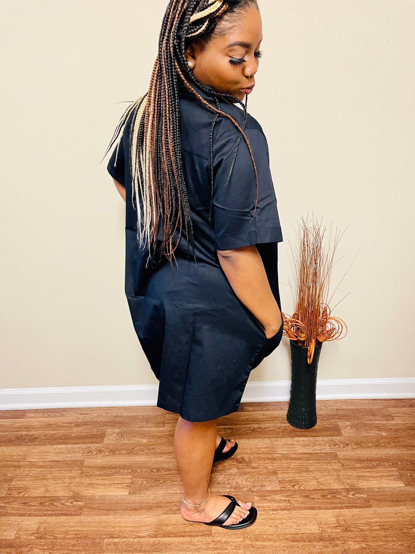 Woven Cotton Button Front Shirt Dress
