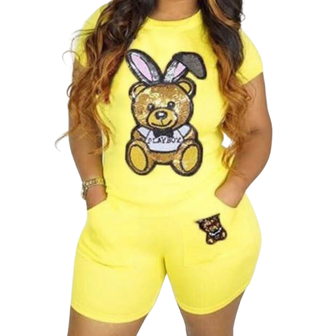 Sequin Teddy Bear Short Set