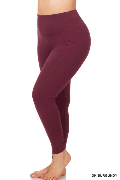 COTTON WIDE WAISTBAND POCKET LEGGINGS