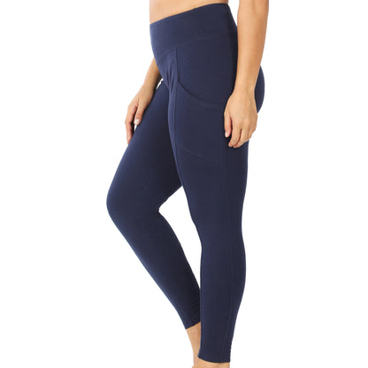 COTTON WIDE WAISTBAND POCKET LEGGINGS