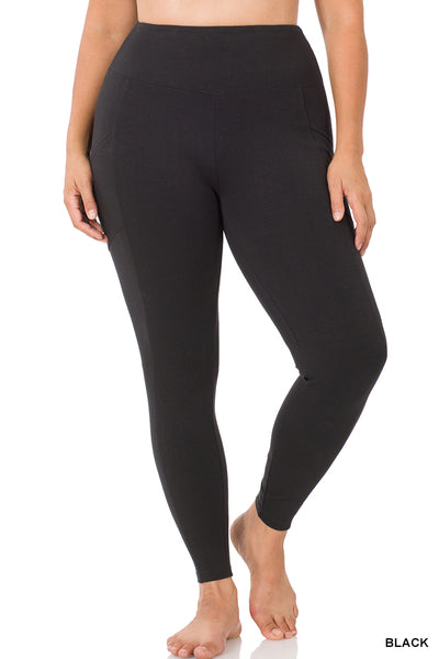 COTTON WIDE WAISTBAND POCKET LEGGINGS