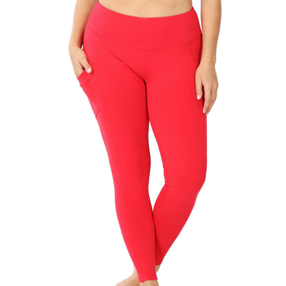 COTTON WIDE WAISTBAND POCKET LEGGINGS