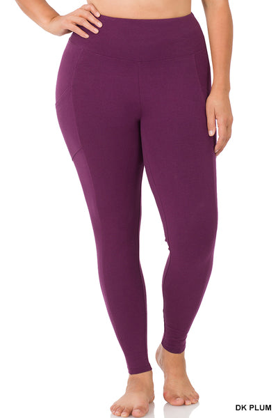 COTTON WIDE WAISTBAND POCKET LEGGINGS